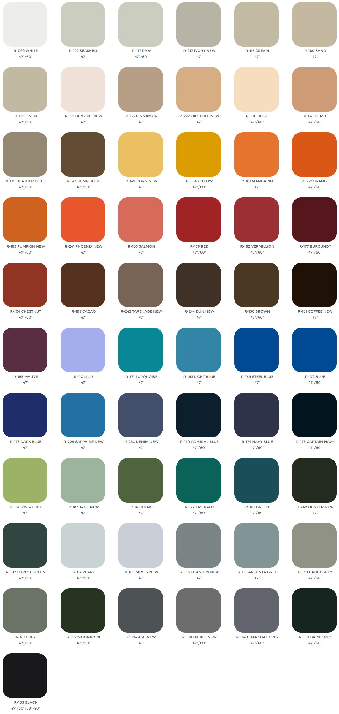 Outdoor Fabric Primary Colors Chart