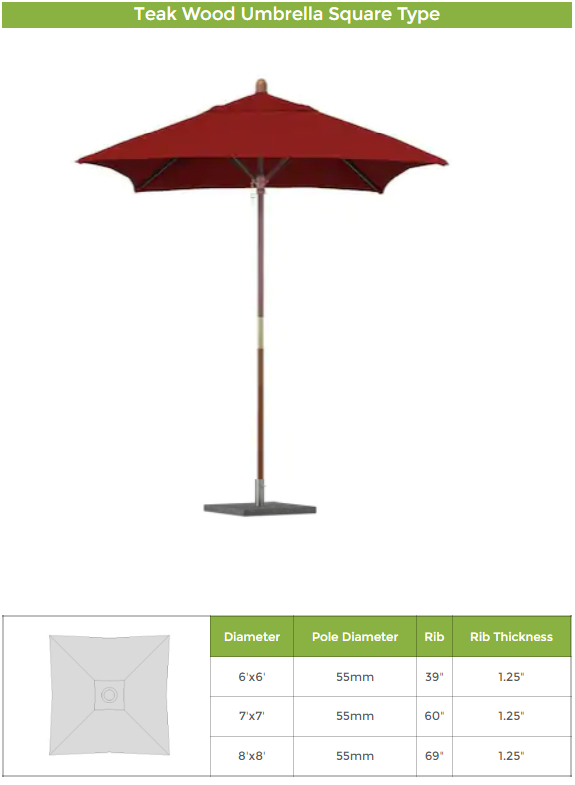 Teak Wood Umbrella measurements diagram
