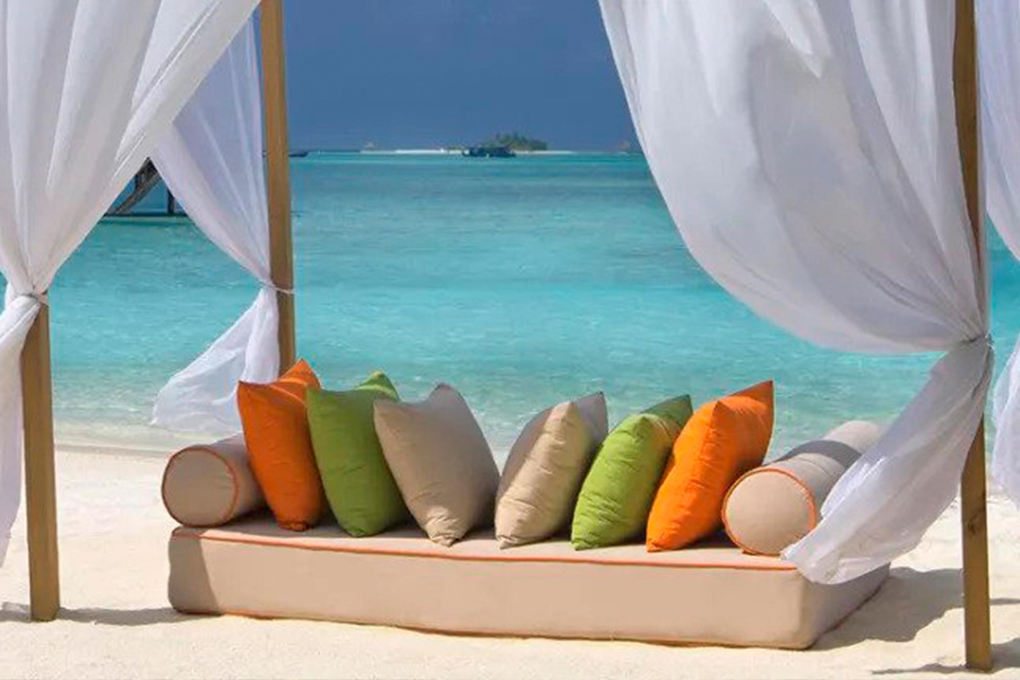 Cozy outdoor sofa with colored cushions